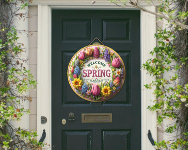 Welcome Spring Colorful Door Hanger - Bright Wooden Sign, Fun Home Decor for Front Door, Seasonal & Year-Round Use, Vibrant Entryway Accent